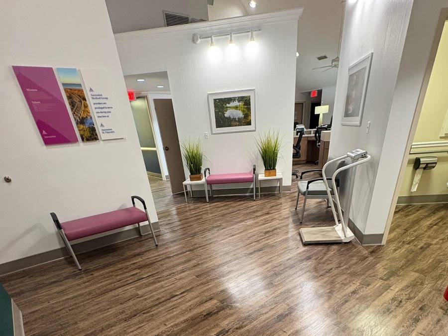 Medical office reception area with gleaming, freshly cleaned floors